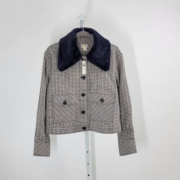 ANTHROPOLOGIE MAEVE tweed faux fur-collar jacket Sz M NEW - Picture 8 of 11